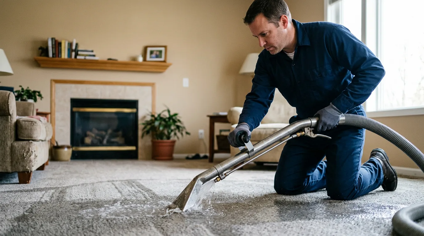 Water damage restoration technician working near Oxford, IA